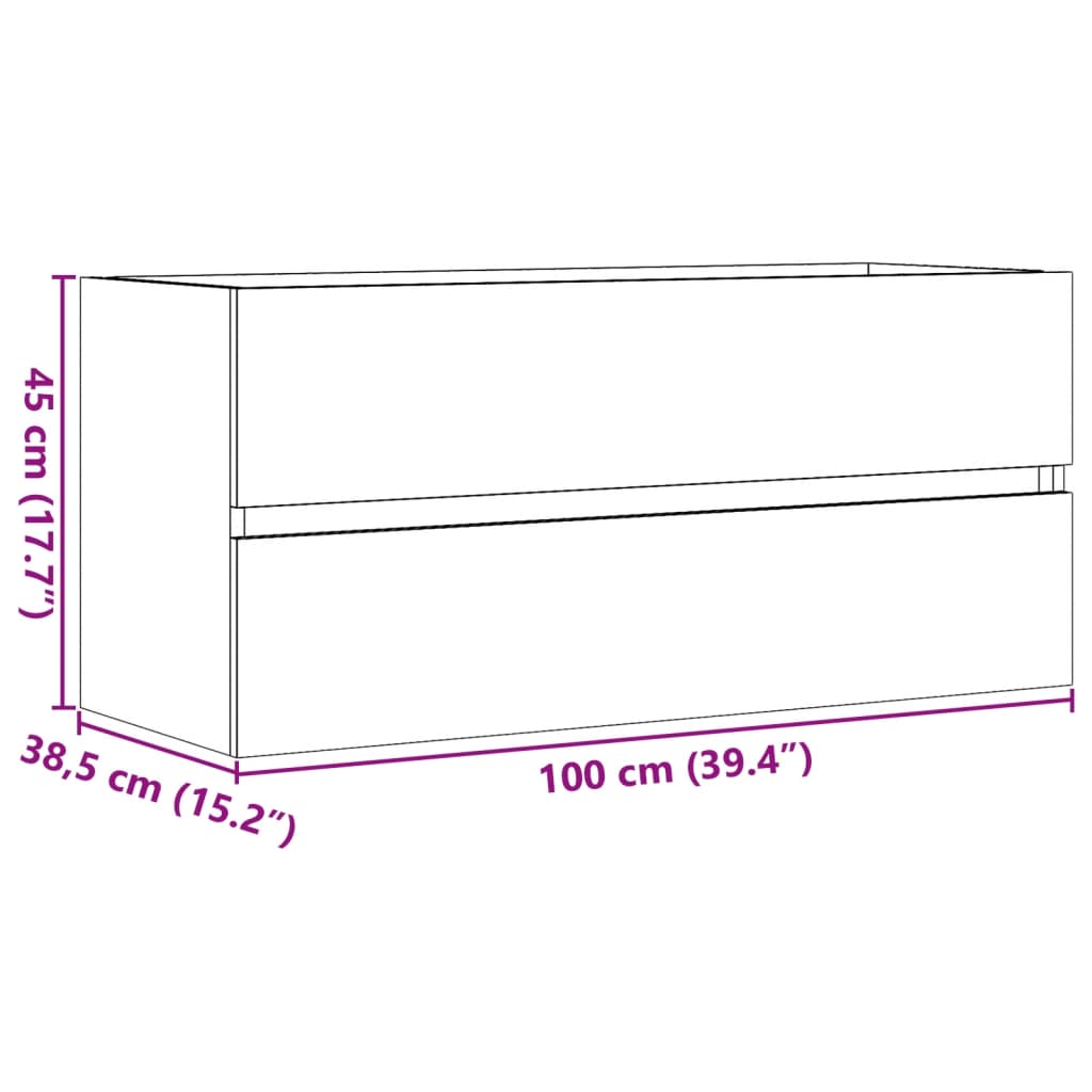 Meuble sous évier gris béton 100x38,5x45 cm en bois