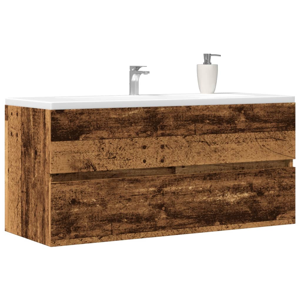 Meuble lavabo aspect bois de récupération 100x38,5x45 cm en matériau bois