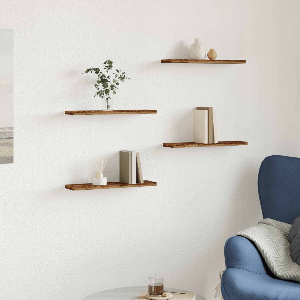 Wall shelves 4 pcs. Old wood look 40x10x1.5 cm wood material