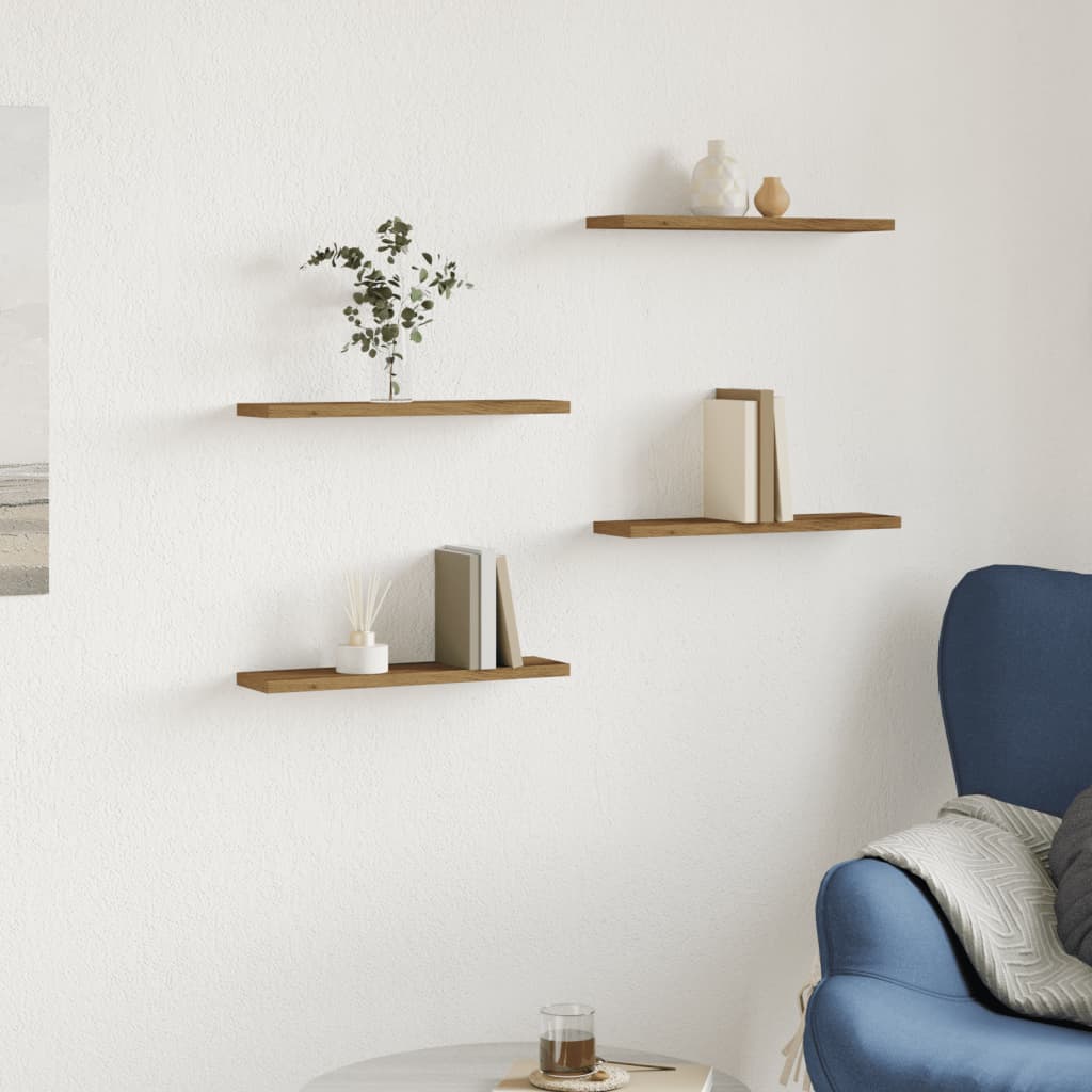 Wall shelves 4 pcs. Artisan oak 40x10x1.5 cm wood material