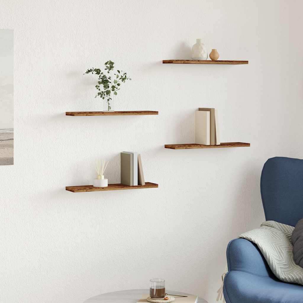 Wall shelves 4 pcs. Old wood look 40x20x1.5 cm wood material