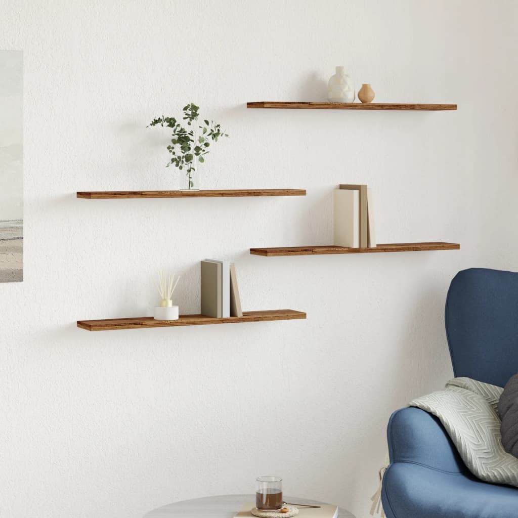 Wall shelves 4 pcs. Old wood look 60x20x1.5 cm wood material