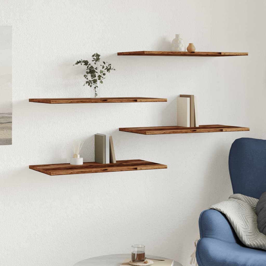 Wall shelves 4 pcs. Old wood look 60x30x1.5 cm wood material