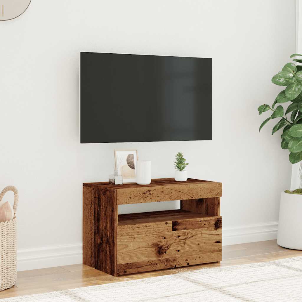 Meuble TV avec éclairage LED, aspect bois récupéré, 60x35x40 cm