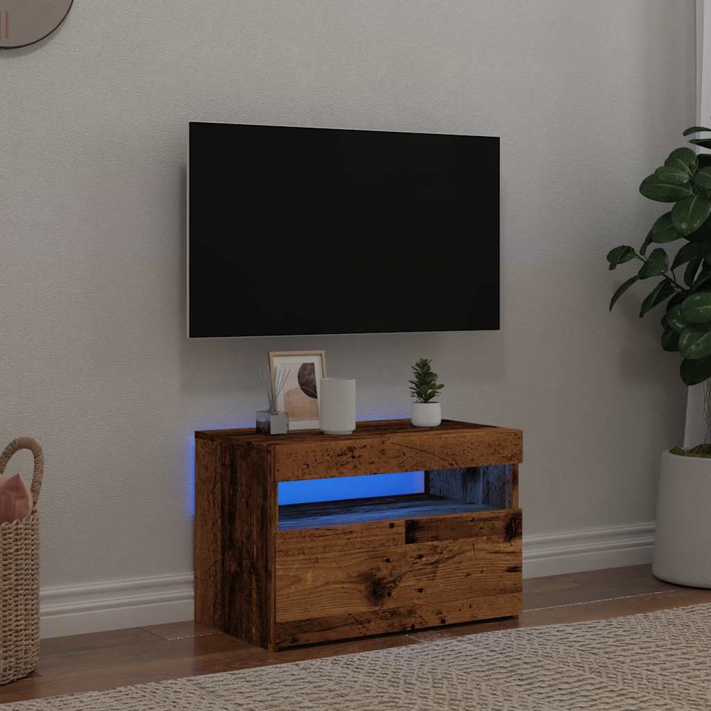 Meuble TV avec éclairage LED, aspect bois récupéré, 60x35x40 cm