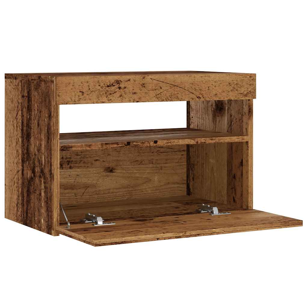 Meuble TV avec éclairage LED, aspect bois récupéré, 60x35x40 cm