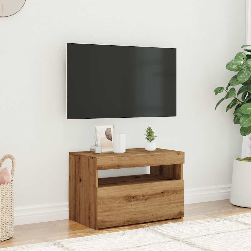 Meuble TV avec éclairage LED Chêne artisanal 60x35x40 cm