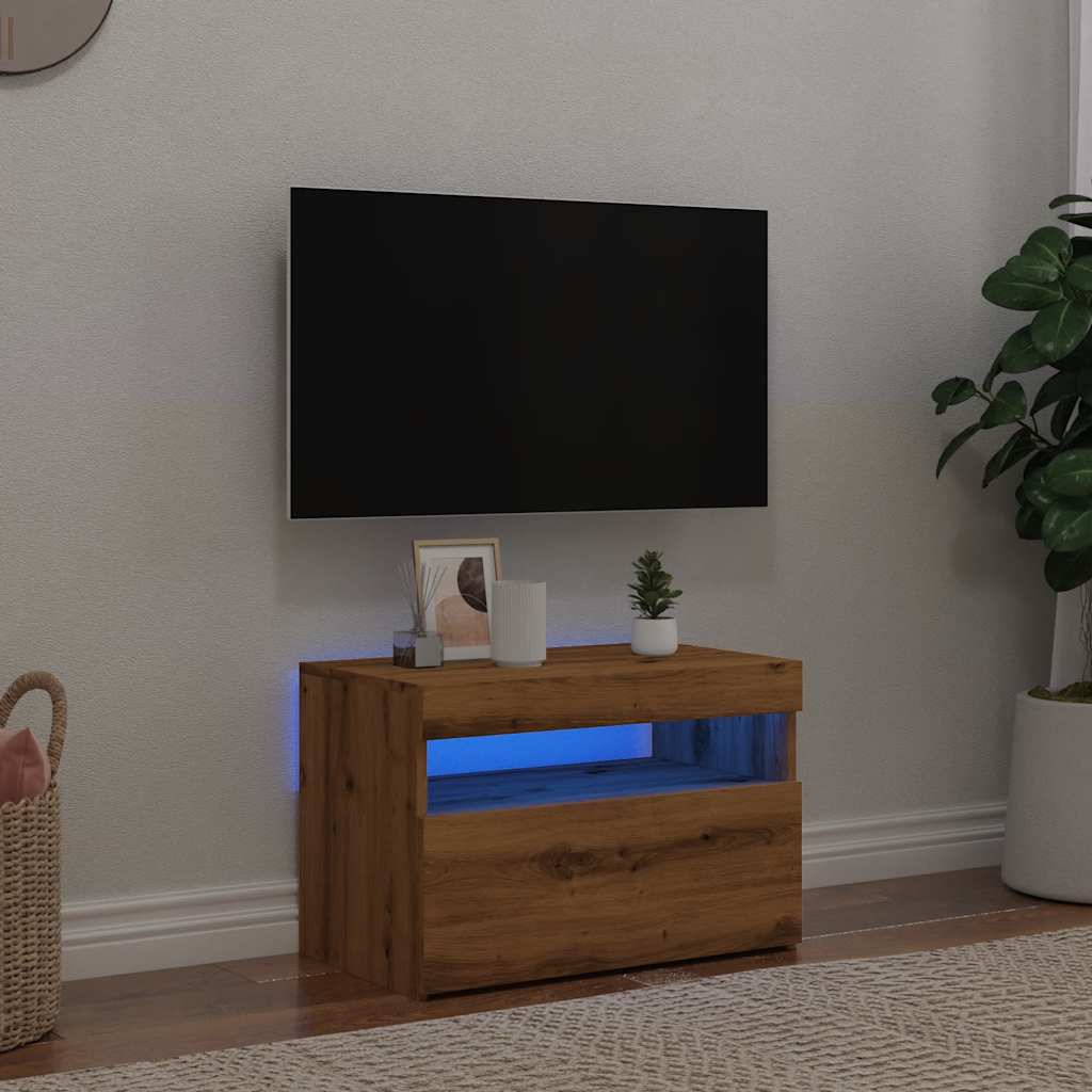 Meuble TV avec éclairage LED Chêne artisanal 60x35x40 cm