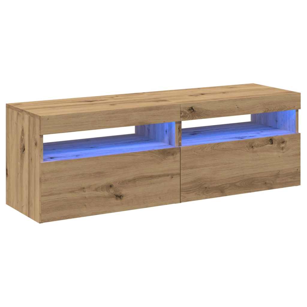 Meubles TV avec lumières LED 2 pièces en bois de chêne artisanal.