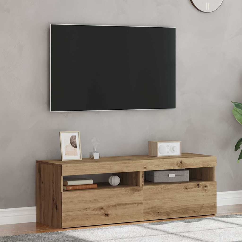 Meubles TV avec lumières LED 2 pièces en bois de chêne artisanal.