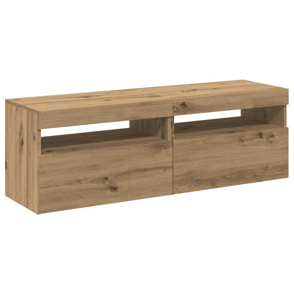 Meubles TV avec lumières LED 2 pièces en bois de chêne artisanal.