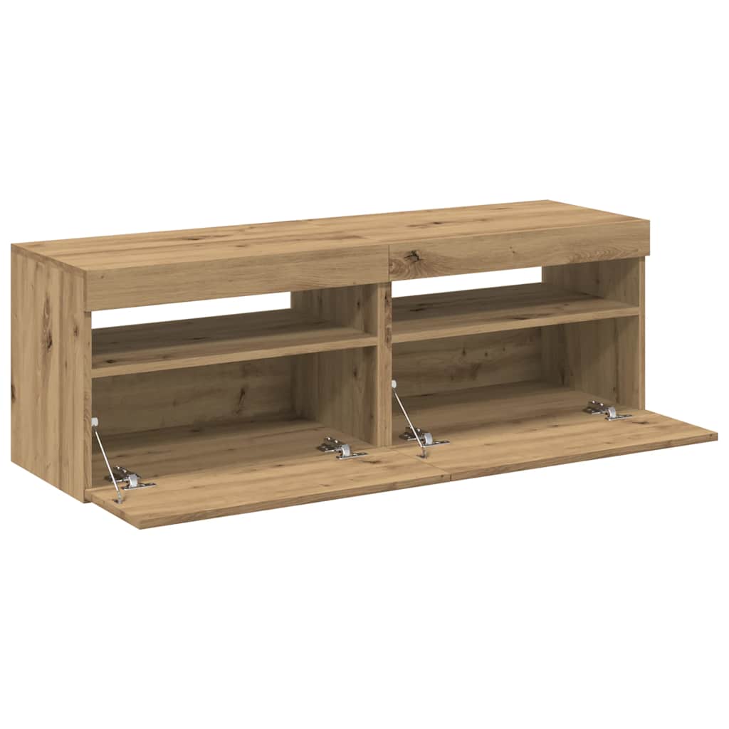 Meubles TV avec lumières LED 2 pièces en bois de chêne artisanal.