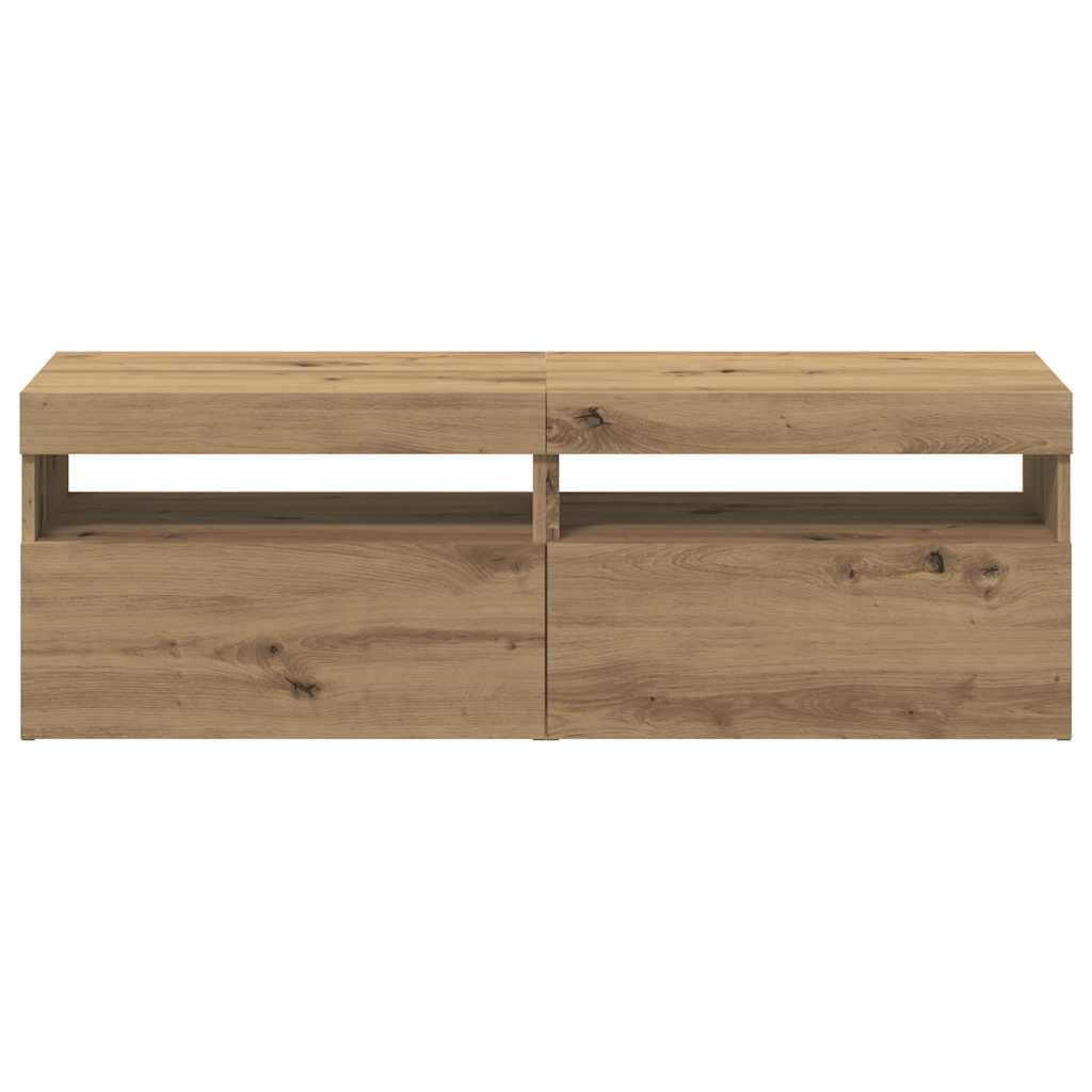 Meubles TV avec lumières LED 2 pièces en bois de chêne artisanal.