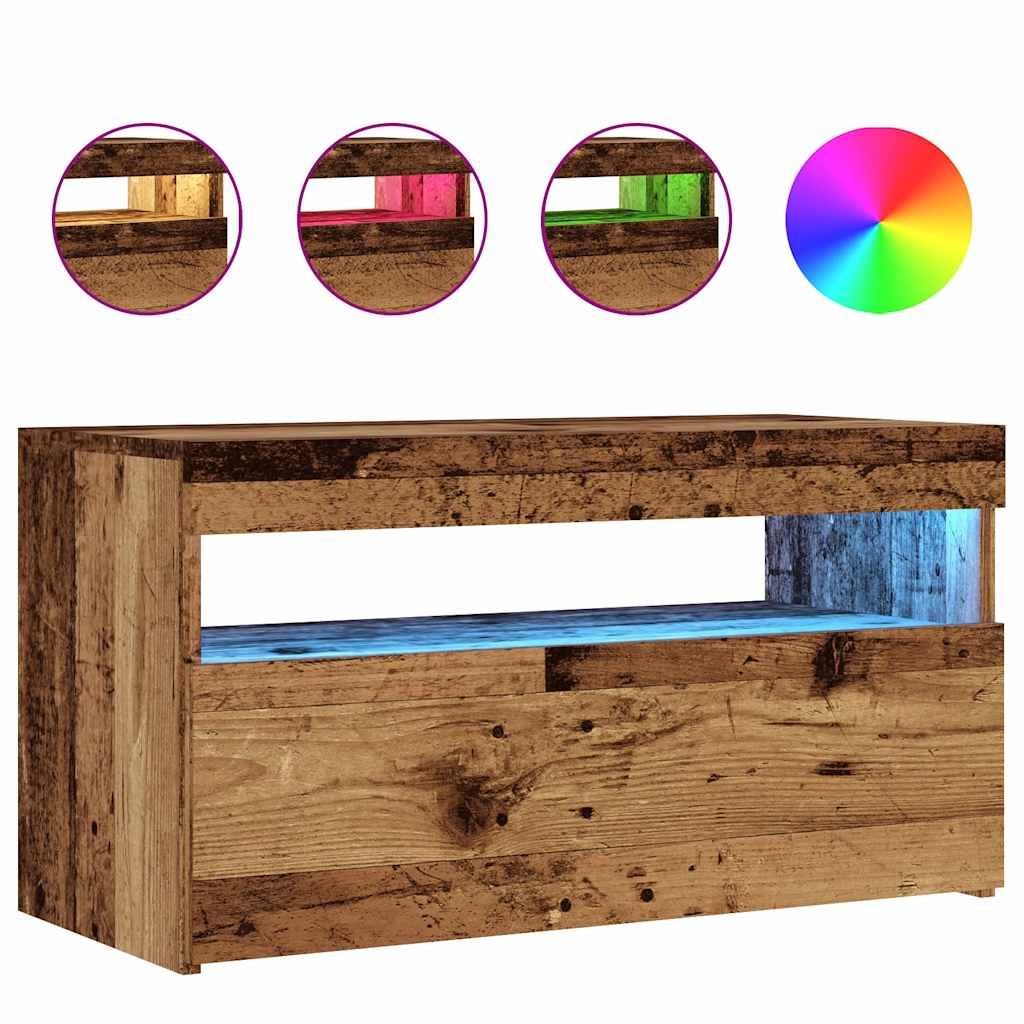 Meuble TV avec lumières LED aspect bois vieilli 75x35x40 cm