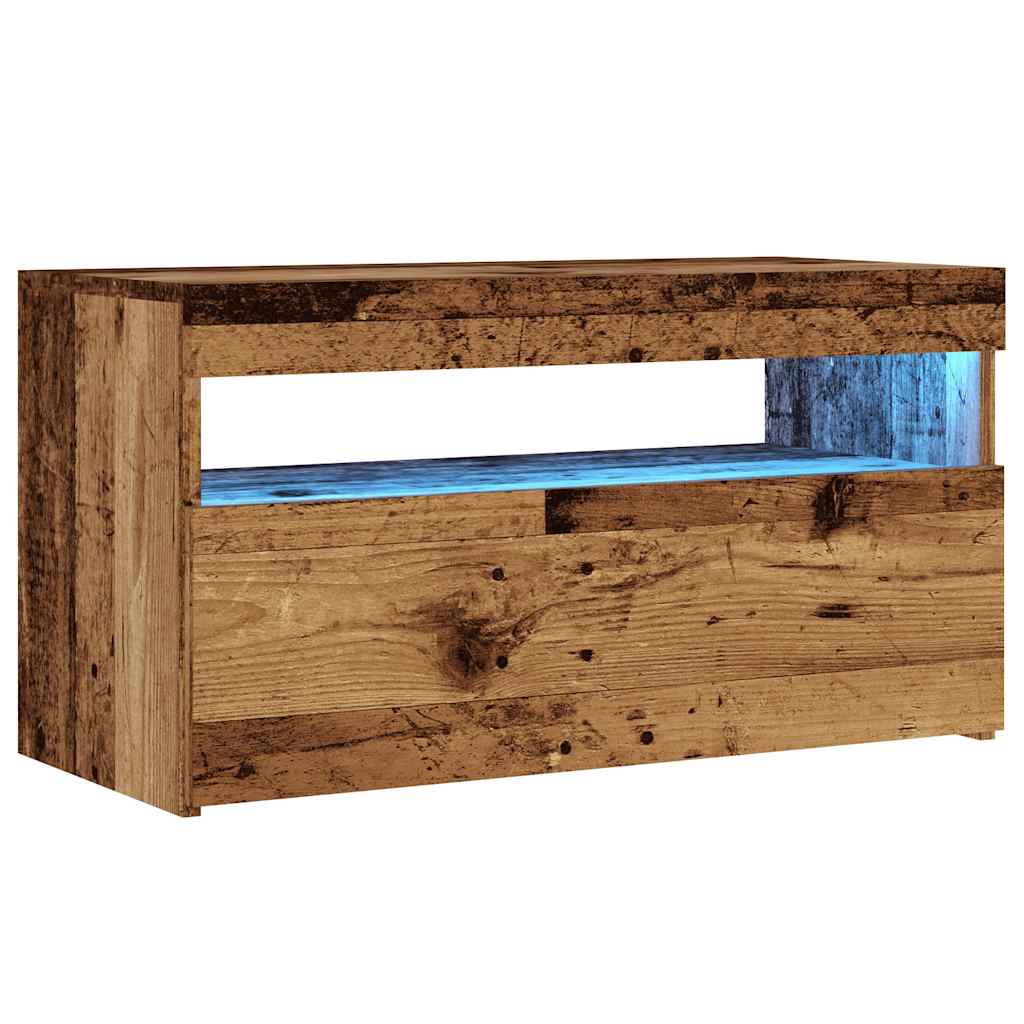 Meuble TV avec lumières LED aspect bois vieilli 75x35x40 cm