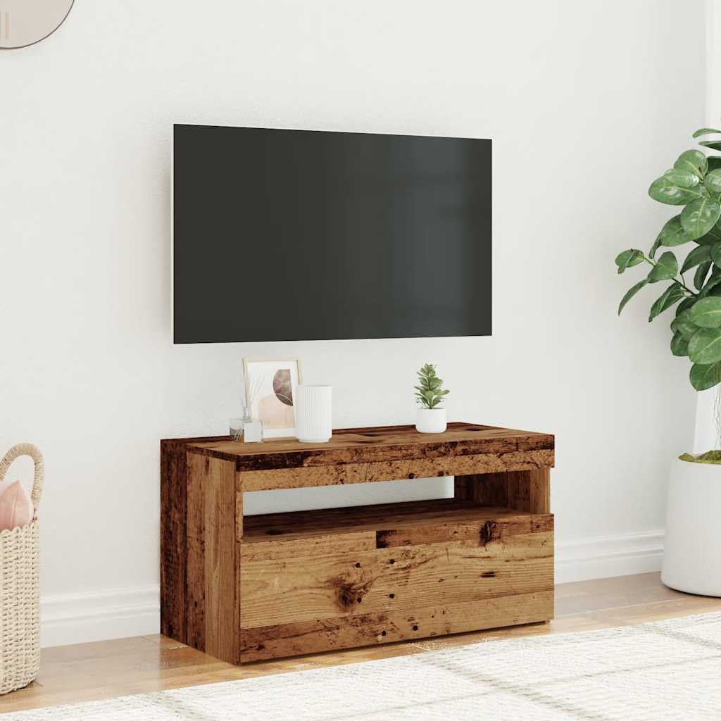 Meuble TV avec lumières LED aspect bois vieilli 75x35x40 cm