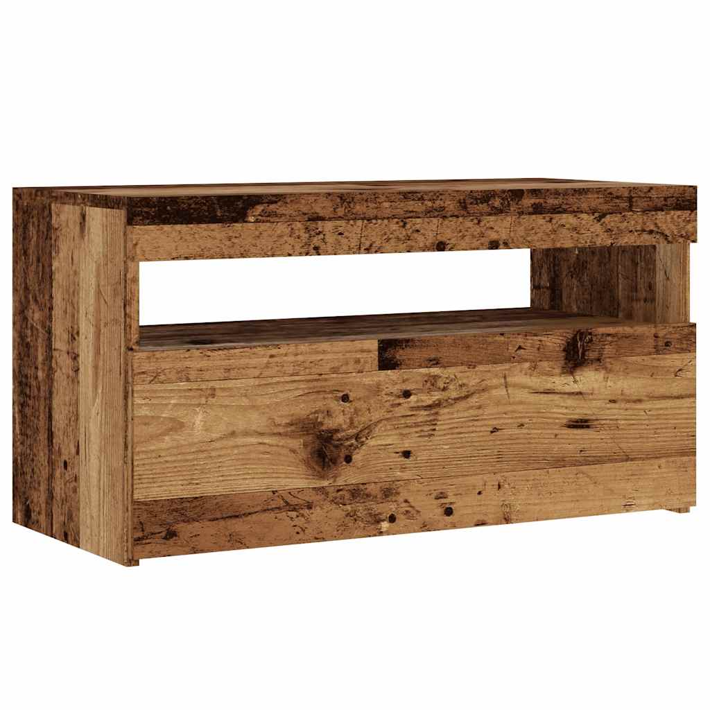 Meuble TV avec lumières LED aspect bois vieilli 75x35x40 cm