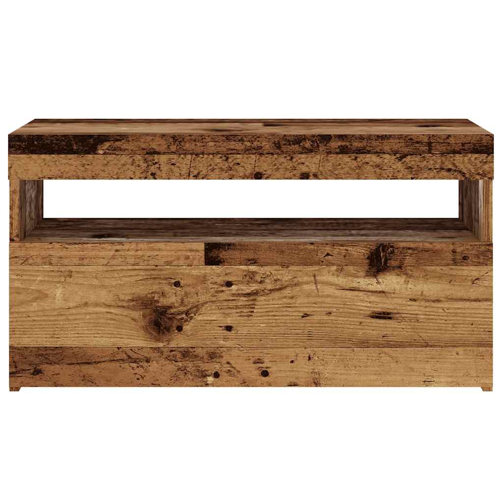 Meuble TV avec lumières LED aspect bois vieilli 75x35x40 cm