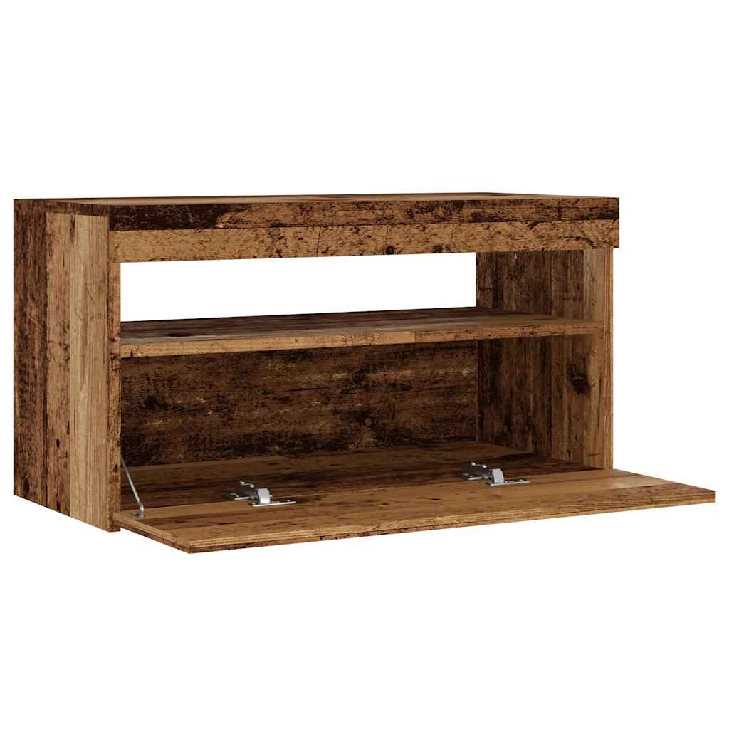 Meuble TV avec lumières LED aspect bois vieilli 75x35x40 cm