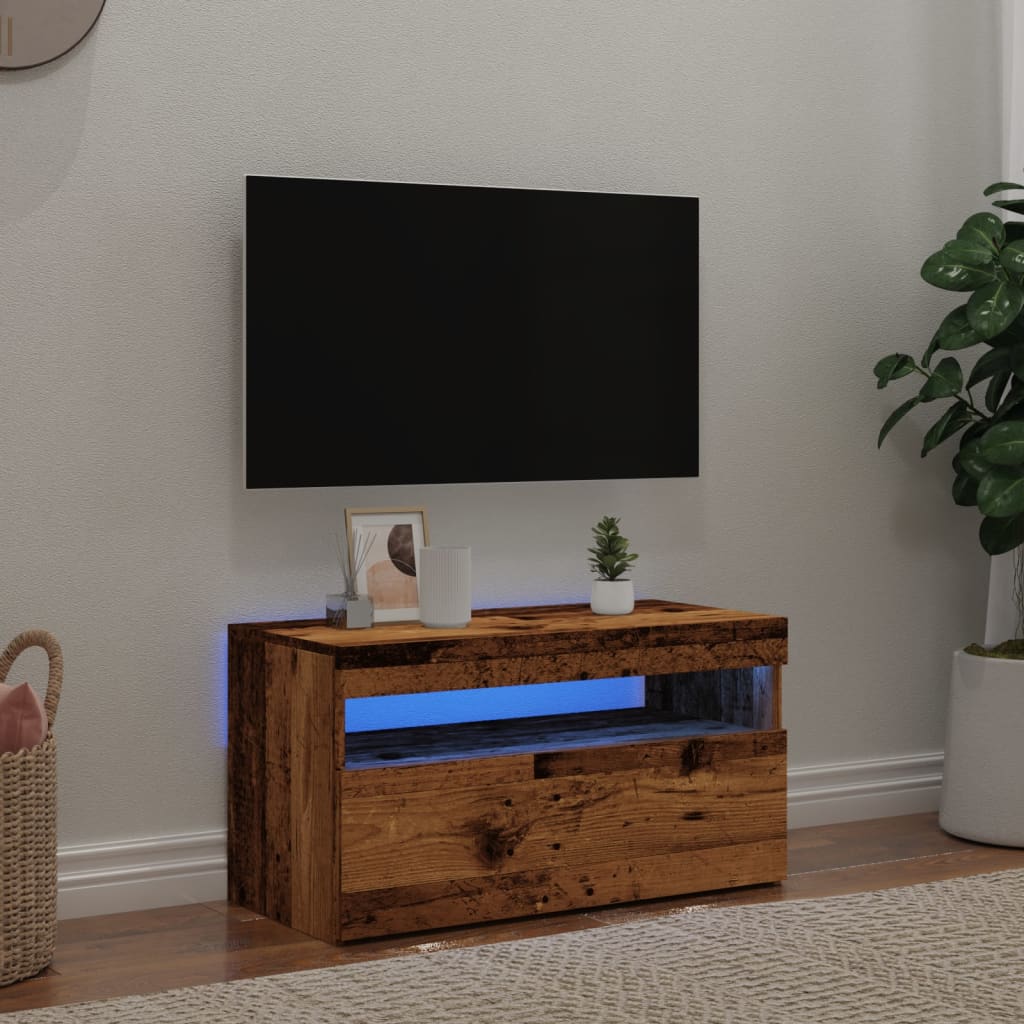 Meuble TV avec lumières LED aspect bois vieilli 75x35x40 cm