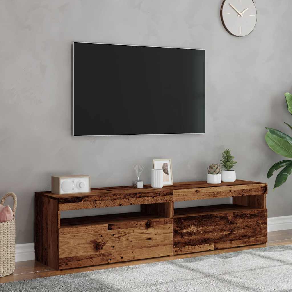 Meubles TV avec lumières LED 2 pièces aspect bois de récupération en bois.