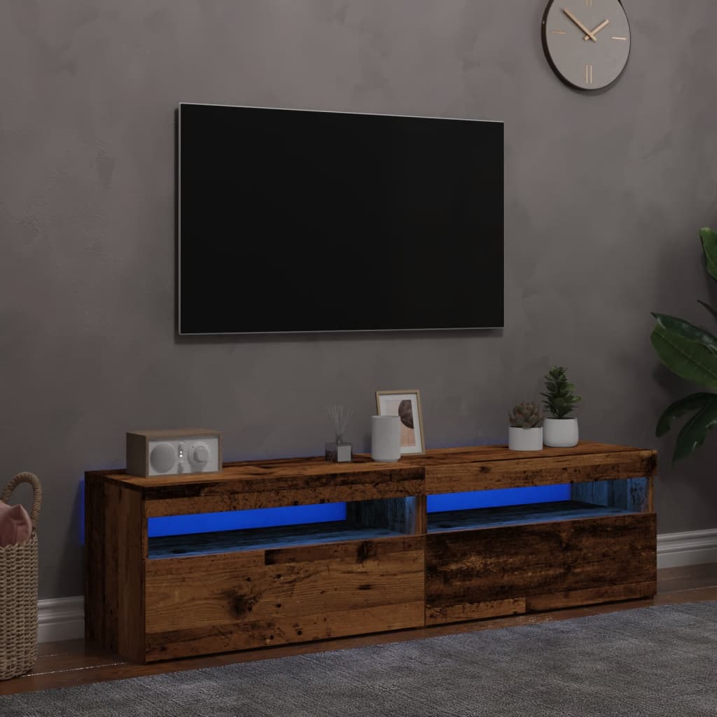 Meubles TV avec lumières LED 2 pièces aspect bois de récupération en bois.