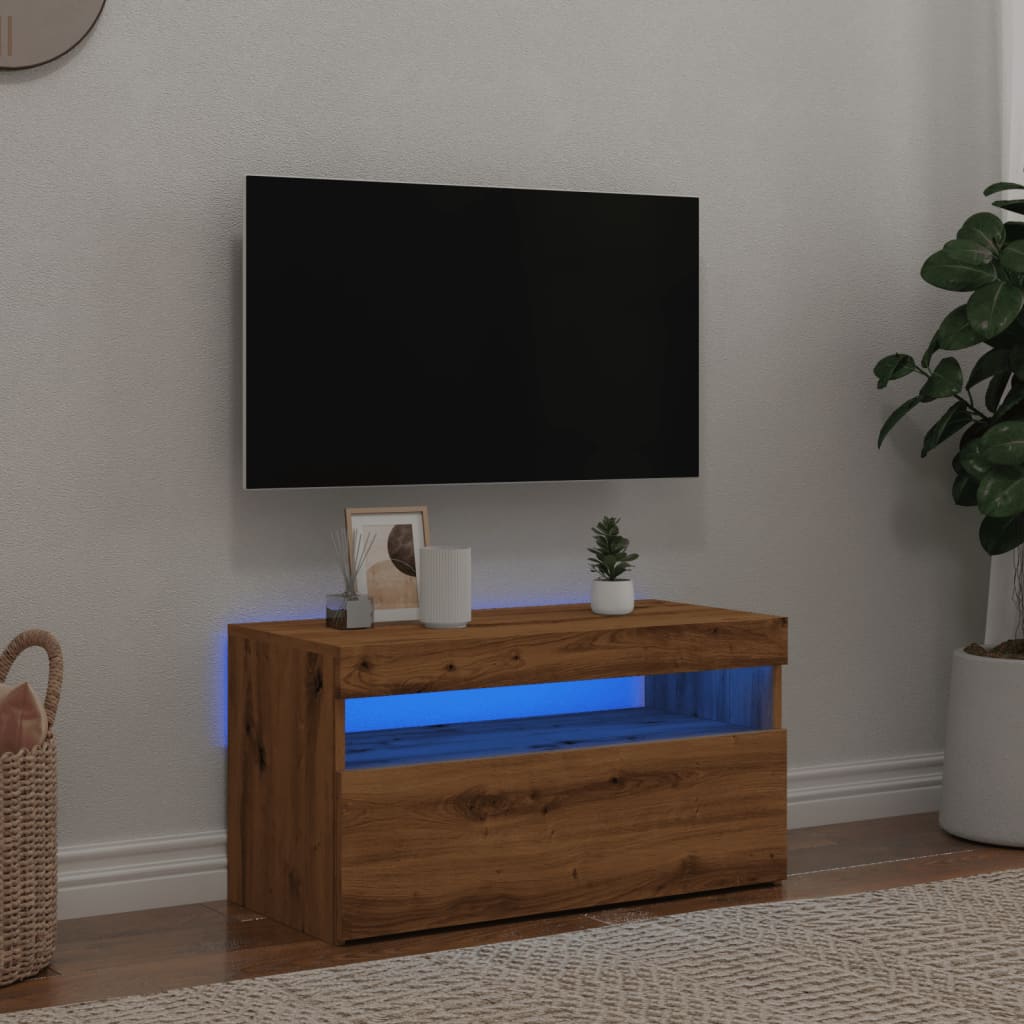 Meuble TV avec lumières LED Chêne artisanal 75x35x40 cm