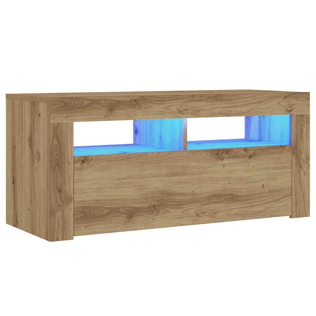 Meuble TV avec lumières LED Chêne artisanal 90x35x40 cm