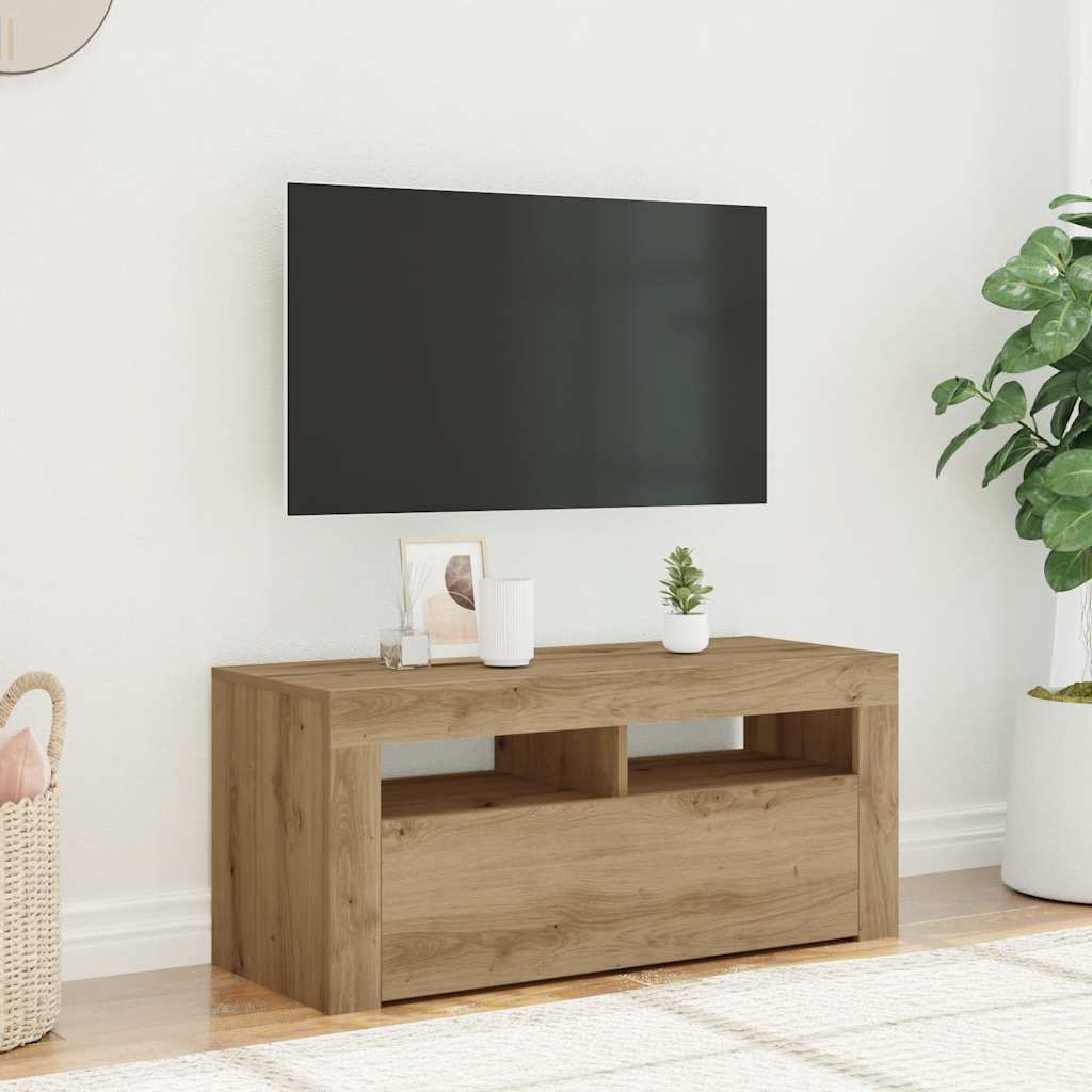 Meuble TV avec lumières LED Chêne artisanal 90x35x40 cm