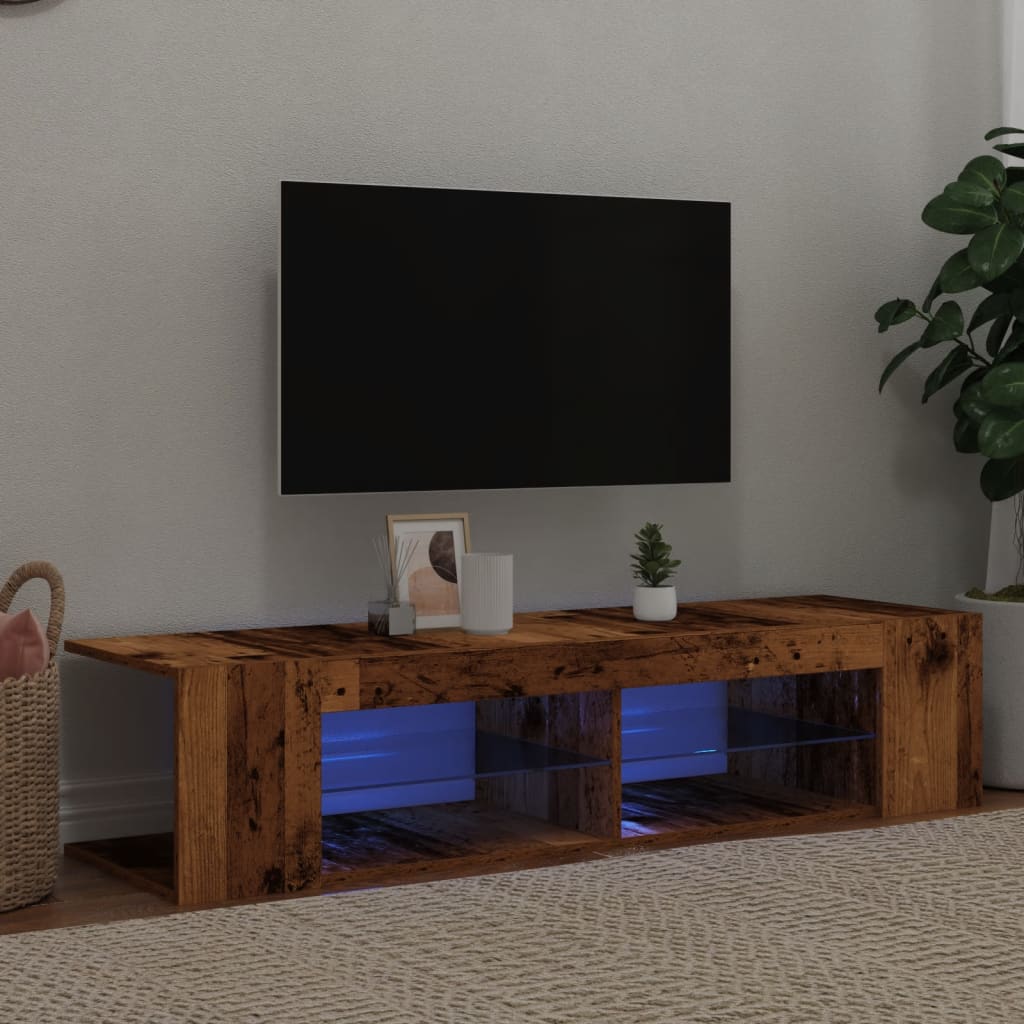 Meuble TV avec lumières LED aspect bois vieilli 135x39x30 cm