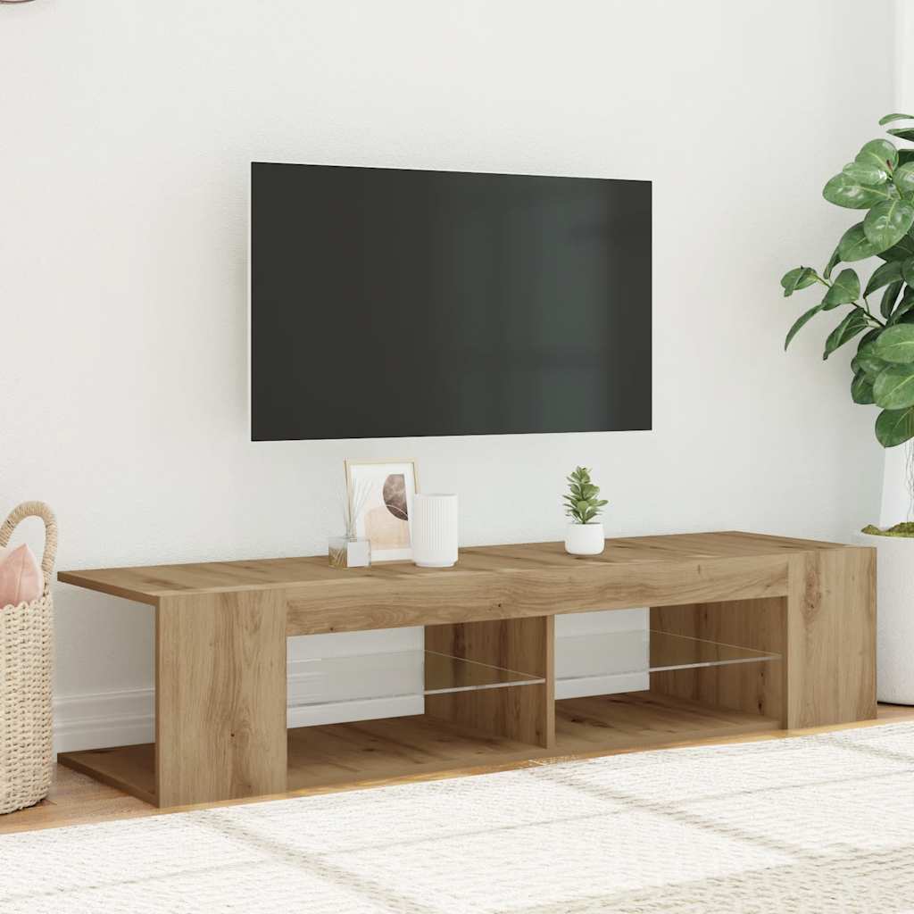 Meuble TV avec lumières LED Chêne artisanal 135x39x30 cm