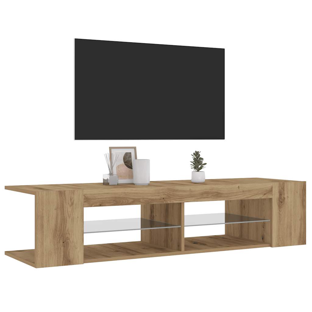 Meuble TV avec lumières LED Chêne artisanal 135x39x30 cm