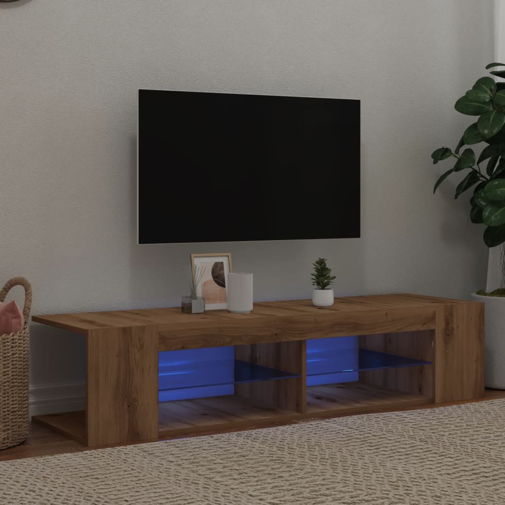 Meuble TV avec lumières LED Chêne artisanal 135x39x30 cm