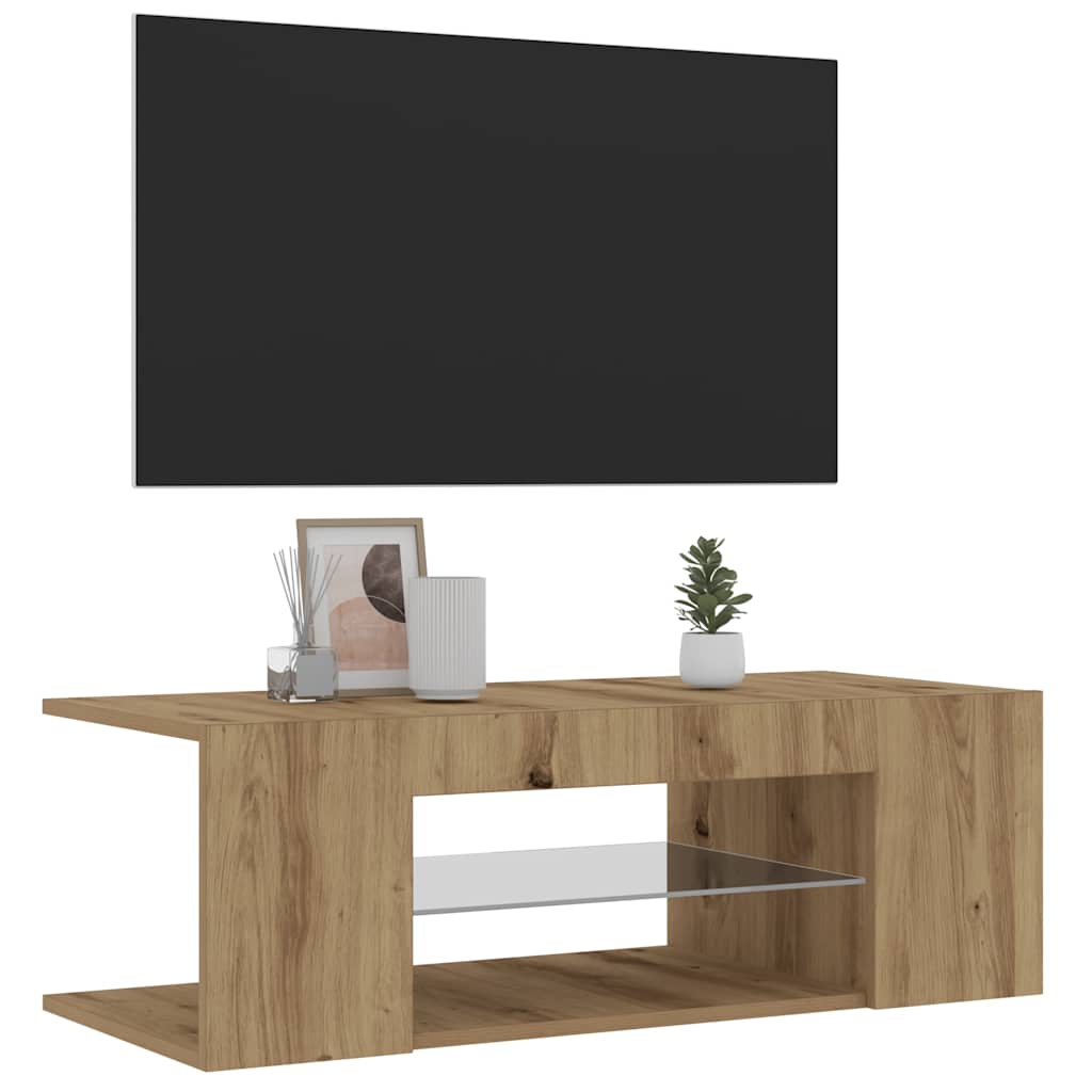 Meuble TV avec lumières LED Chêne artisanal 90x39x30 cm