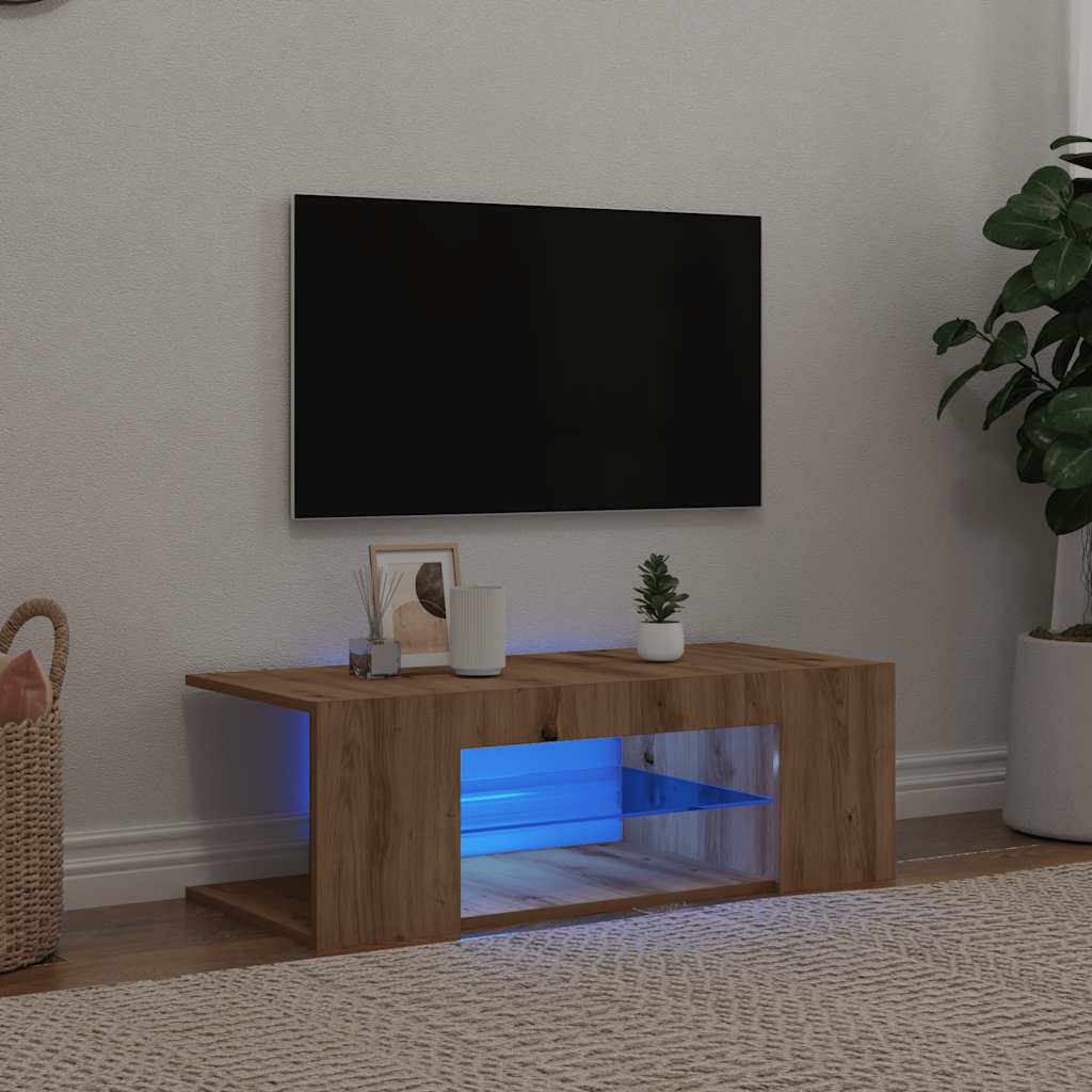 Meuble TV avec lumières LED Chêne artisanal 90x39x30 cm