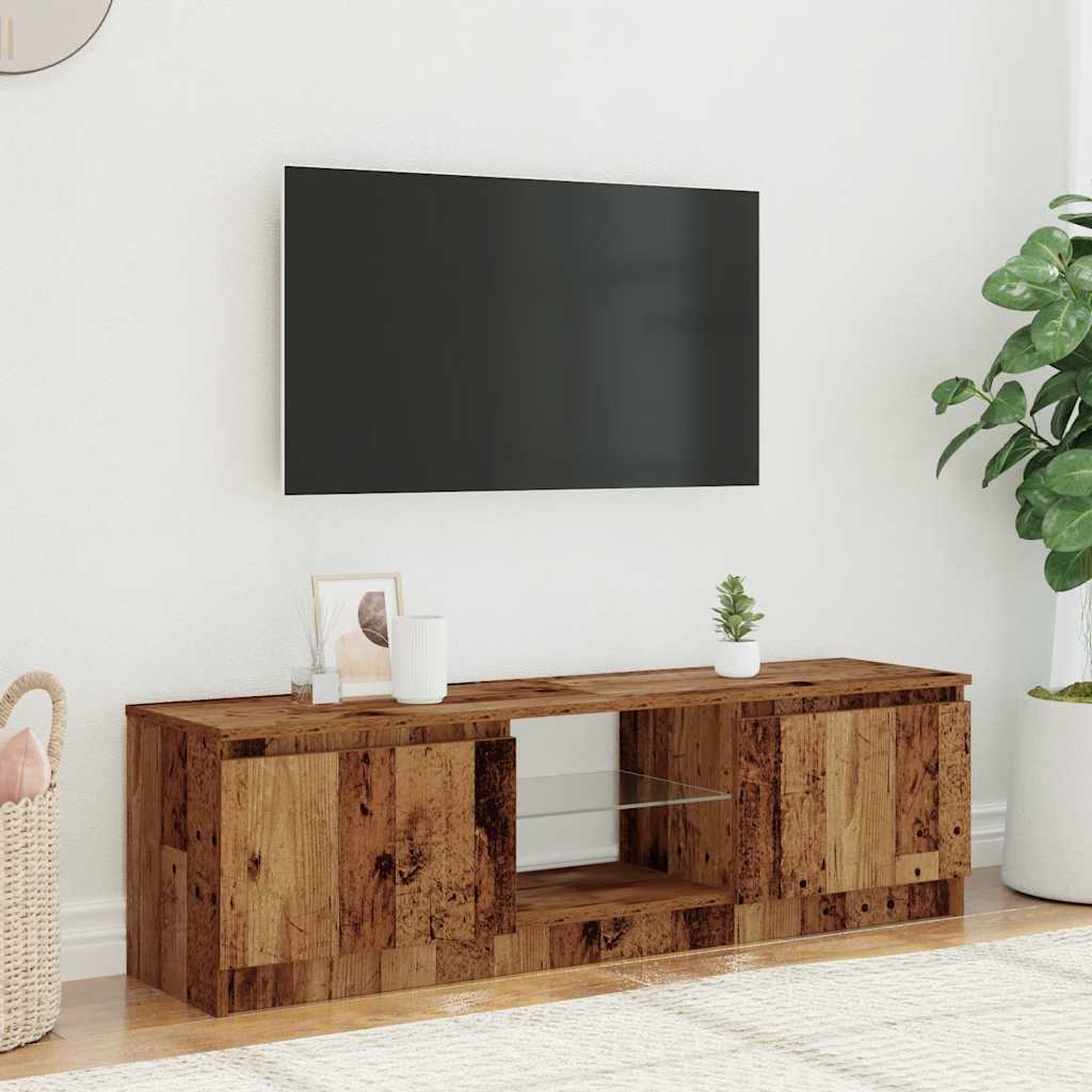 Meuble TV avec lumières LED aspect bois vieilli 120x30x36 cm