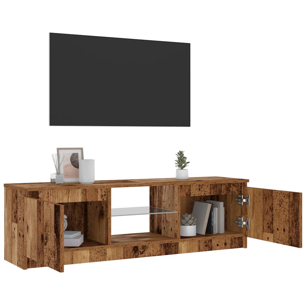 Meuble TV avec lumières LED aspect bois vieilli 120x30x36 cm