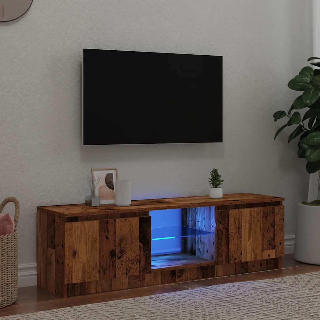 Meuble TV avec lumières LED aspect bois vieilli 120x30x36 cm
