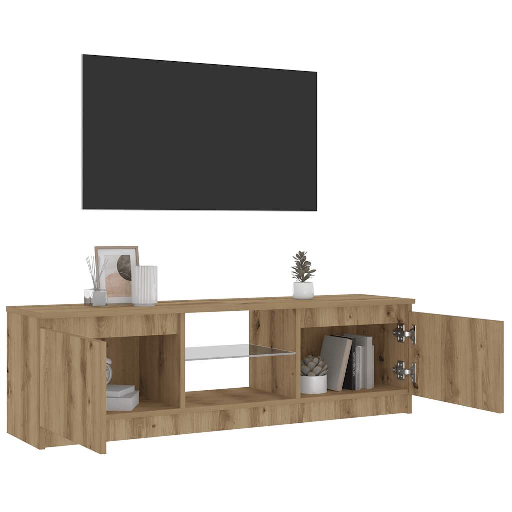 Meuble TV avec lumières LED Chêne artisanal 120x30x36 cm