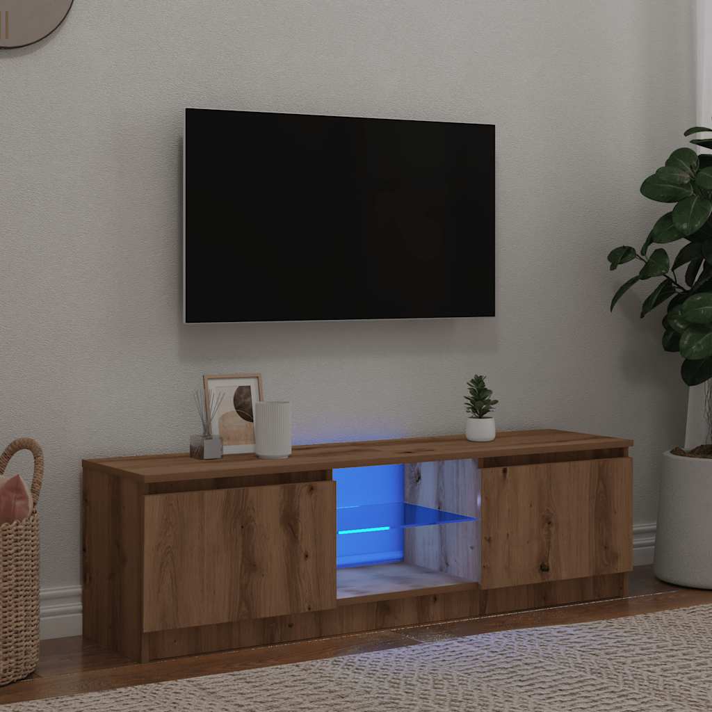 Meuble TV avec lumières LED Chêne artisanal 120x30x36 cm