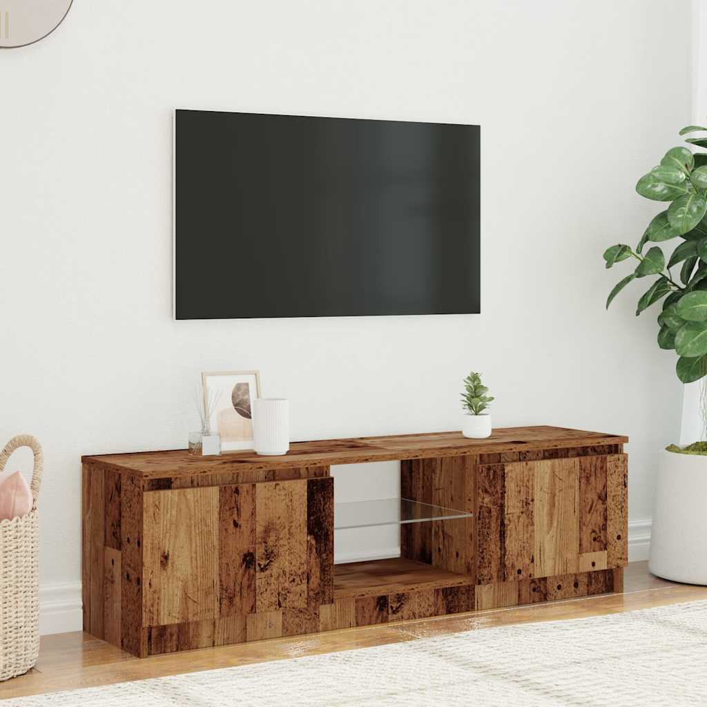 Meuble TV avec éclairage LED, aspect bois récupéré, 140x40x36 cm