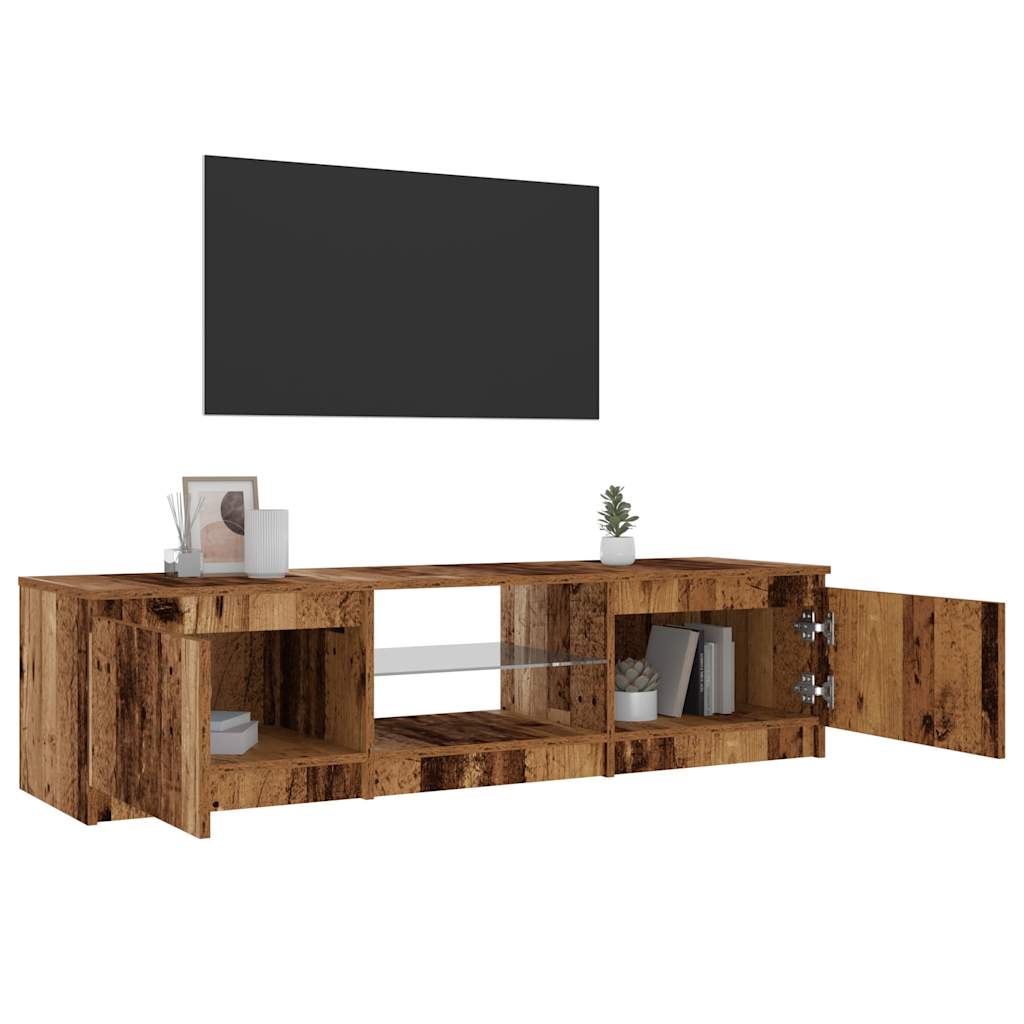 Meuble TV avec éclairage LED, aspect bois récupéré, 140x40x36 cm