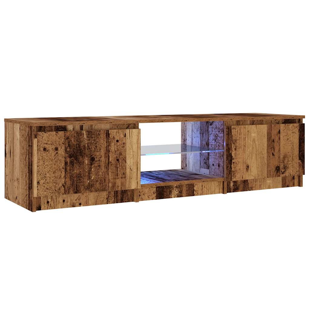Meuble TV avec éclairage LED, aspect bois récupéré, 140x40x36 cm