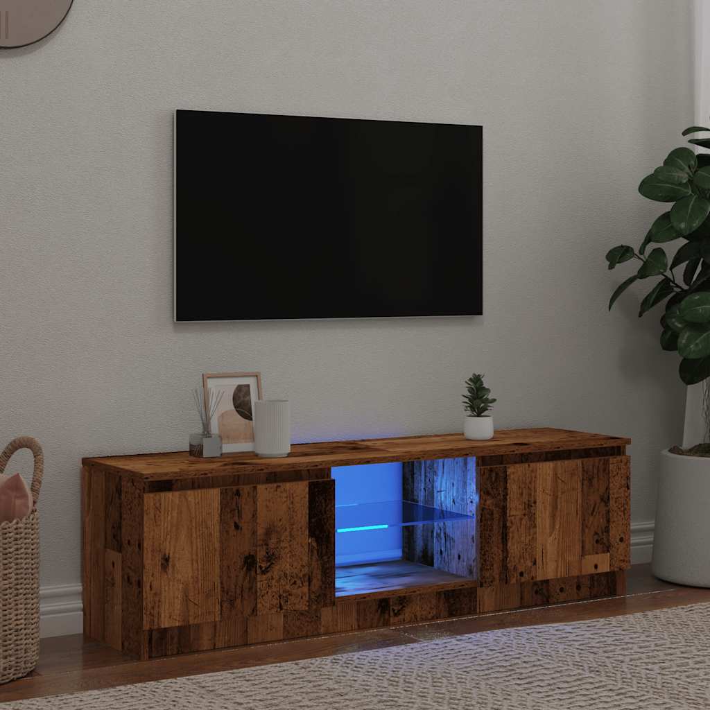 Meuble TV avec éclairage LED, aspect bois récupéré, 140x40x36 cm