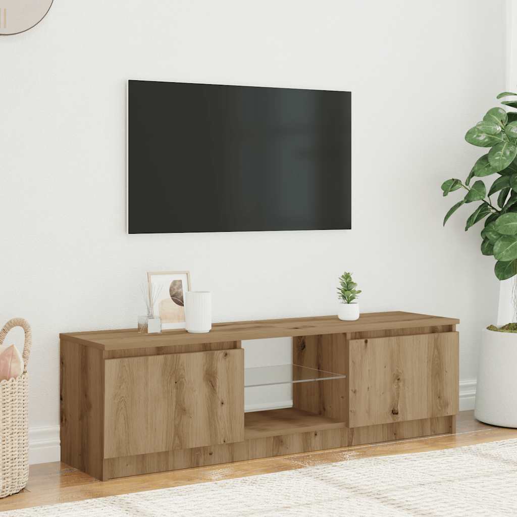 Meuble TV avec éclairage LED Chêne artisanal 140x40x36 cm