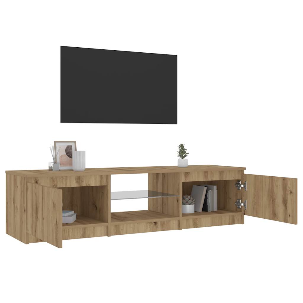Meuble TV avec éclairage LED Chêne artisanal 140x40x36 cm