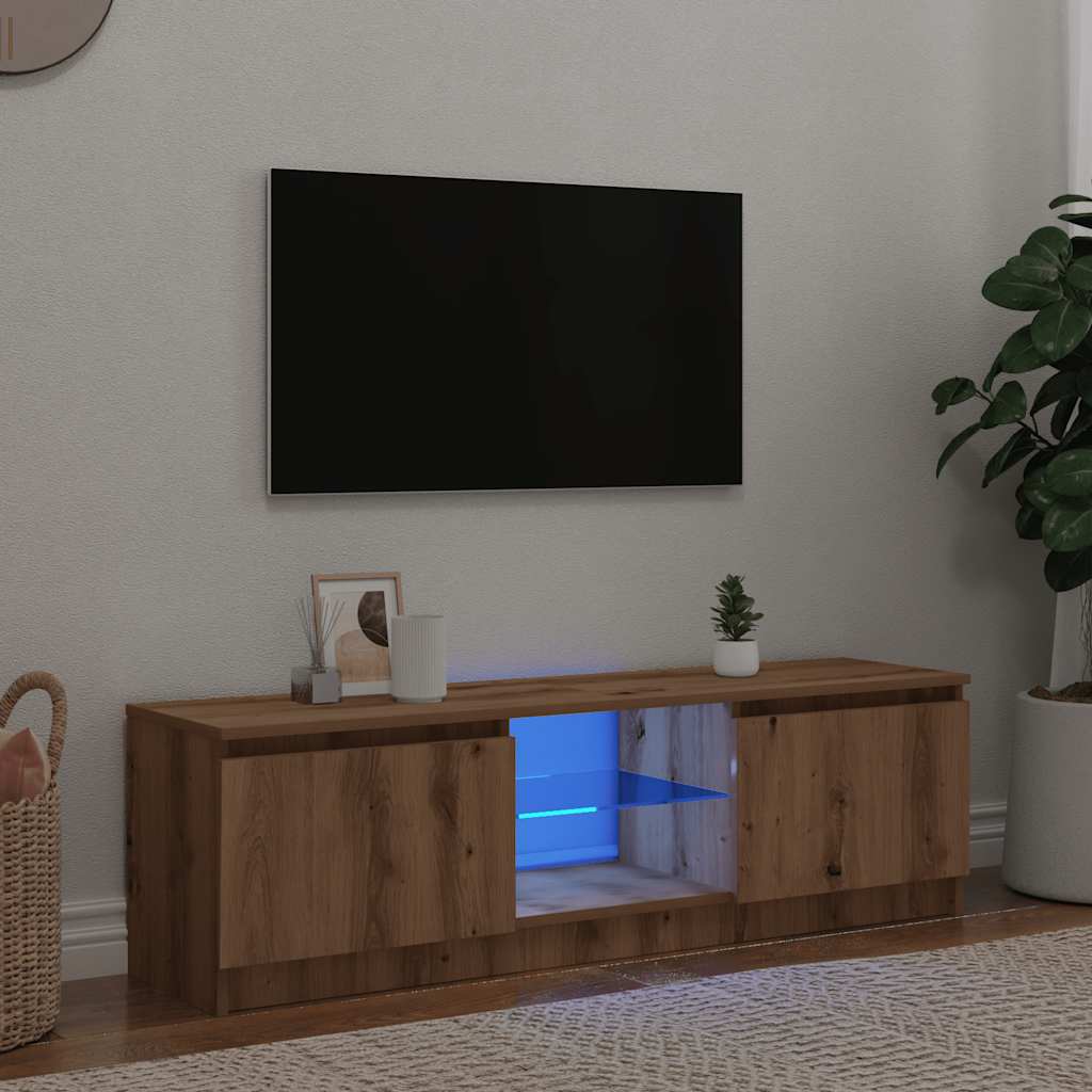Meuble TV avec éclairage LED Chêne artisanal 140x40x36 cm