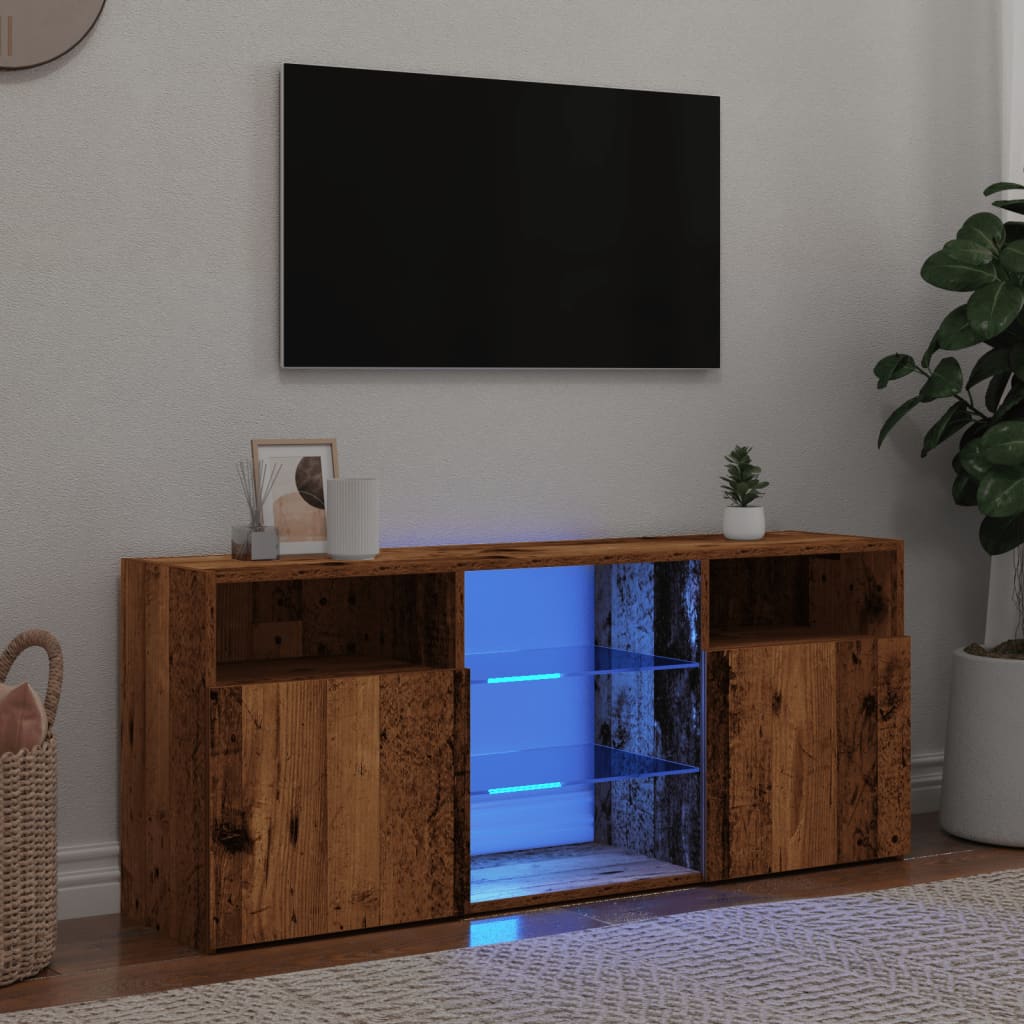 Meuble TV avec lumières LED aspect bois vieilli 120x30x50 cm