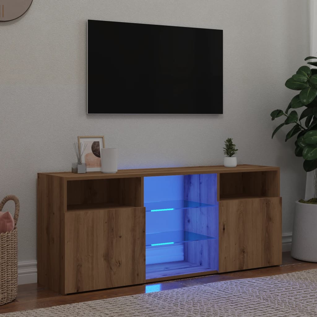 Meuble TV avec lumières LED Chêne artisanal 120x30x50 cm