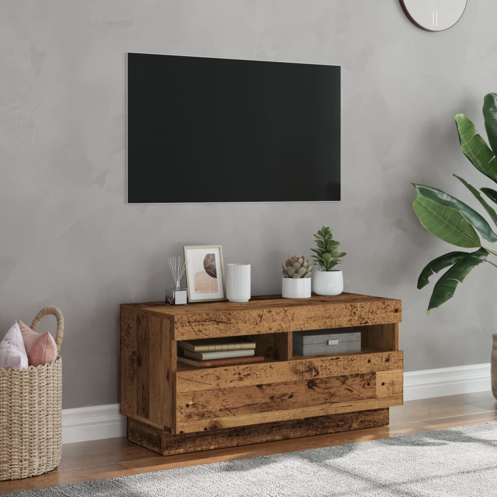 Meuble TV avec lumières LED aspect bois vieilli 80x35x40 cm
